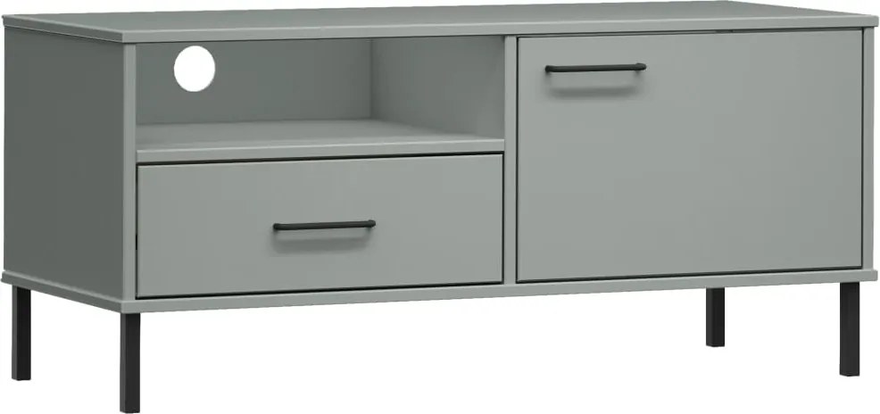 vidaXL Comodă TV cu picioare metalice „OSLO”, gri, lemn masiv pin