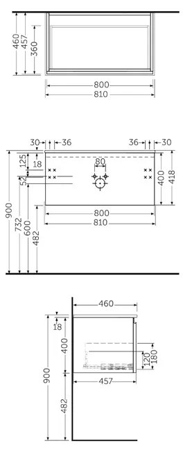 Mobilier pentru lavoar Rak, Joy-Uno 80 cm, suspendat, 1 sertar, ulm