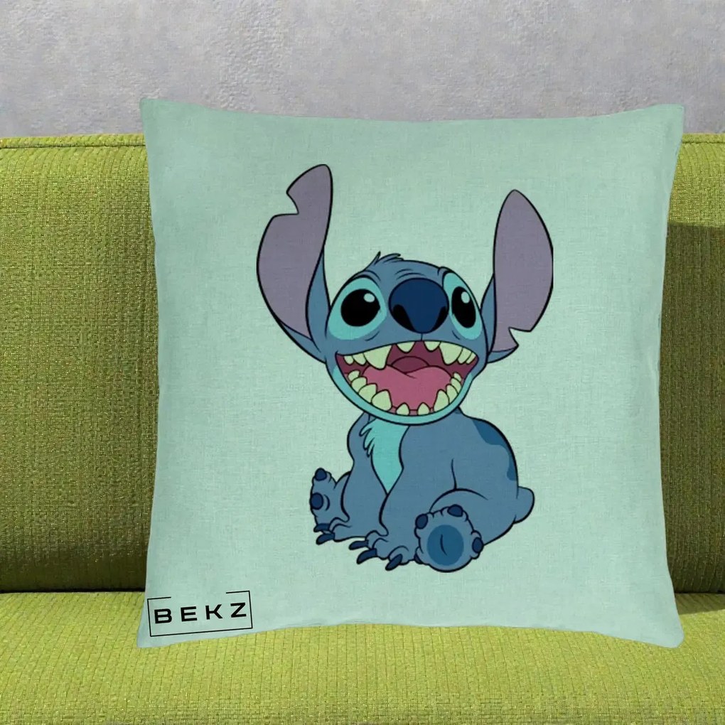 Perna Personalizata Stitch Zambitor, 40x40 cm, Verde Menta, Husa Detasabila, Perna Inclusa, BEKZ®