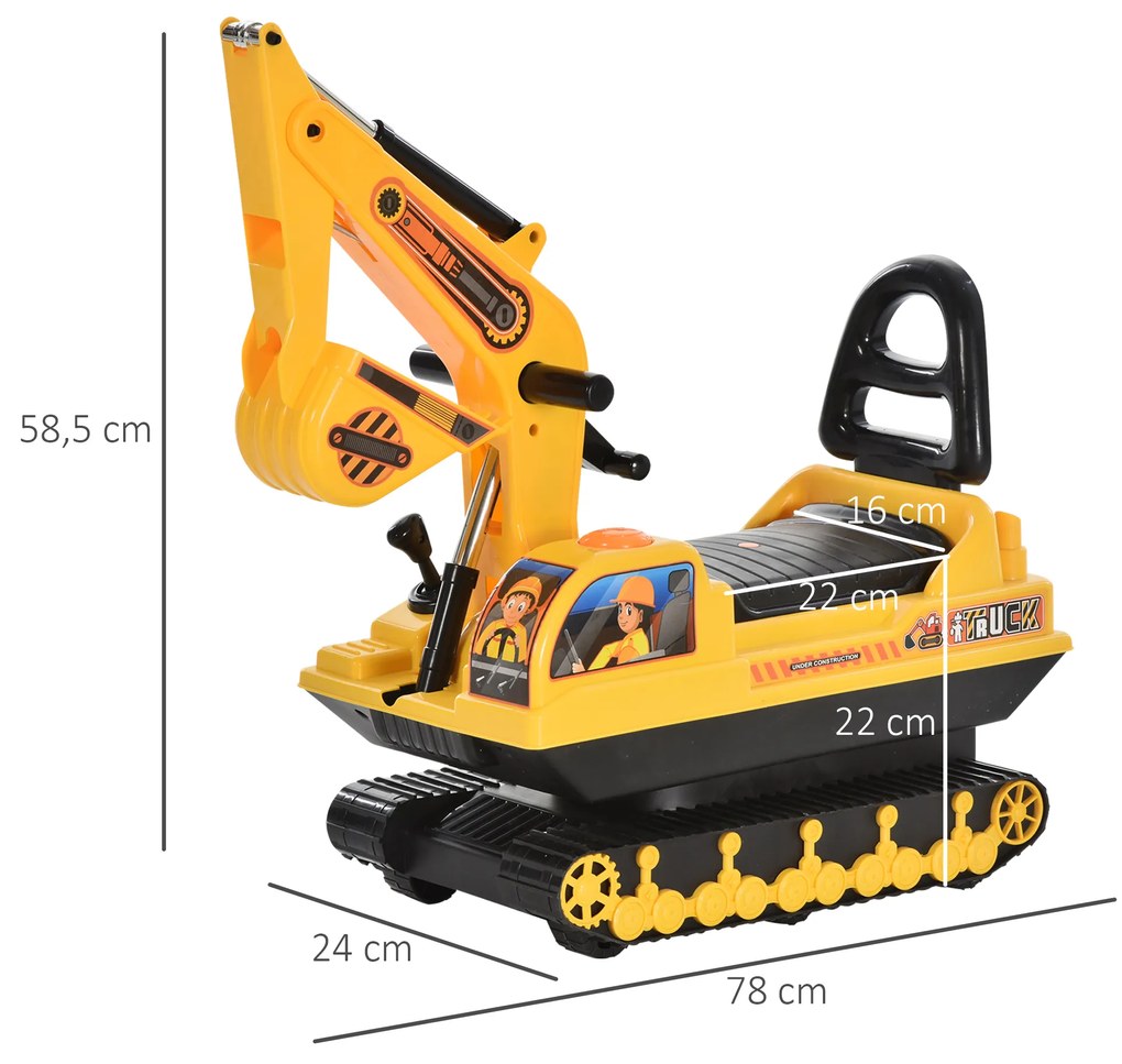 Excavator de jucarie pentru copii HOMCOM, 78x24x58,5cm, galben | Aosom Romania