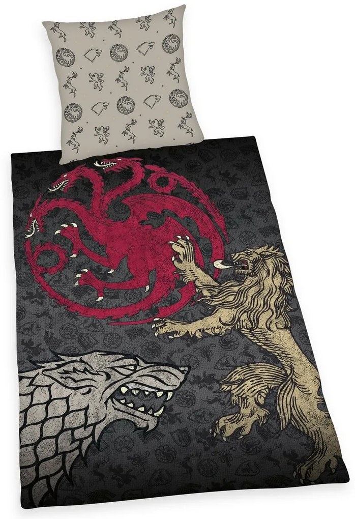 Lenjerie de pat din bumbac Herding Game ofThrones, 135 x 200 cm, 80 x 80 cm