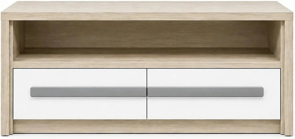 Comoda TV ROMA 4, alb/gri/stejar, PAL laminat, 120x53x44 cm