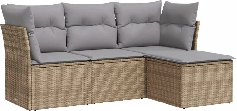 vidaXL Set canapele de grădină, 4 piese, cu perne, bej, poliratan