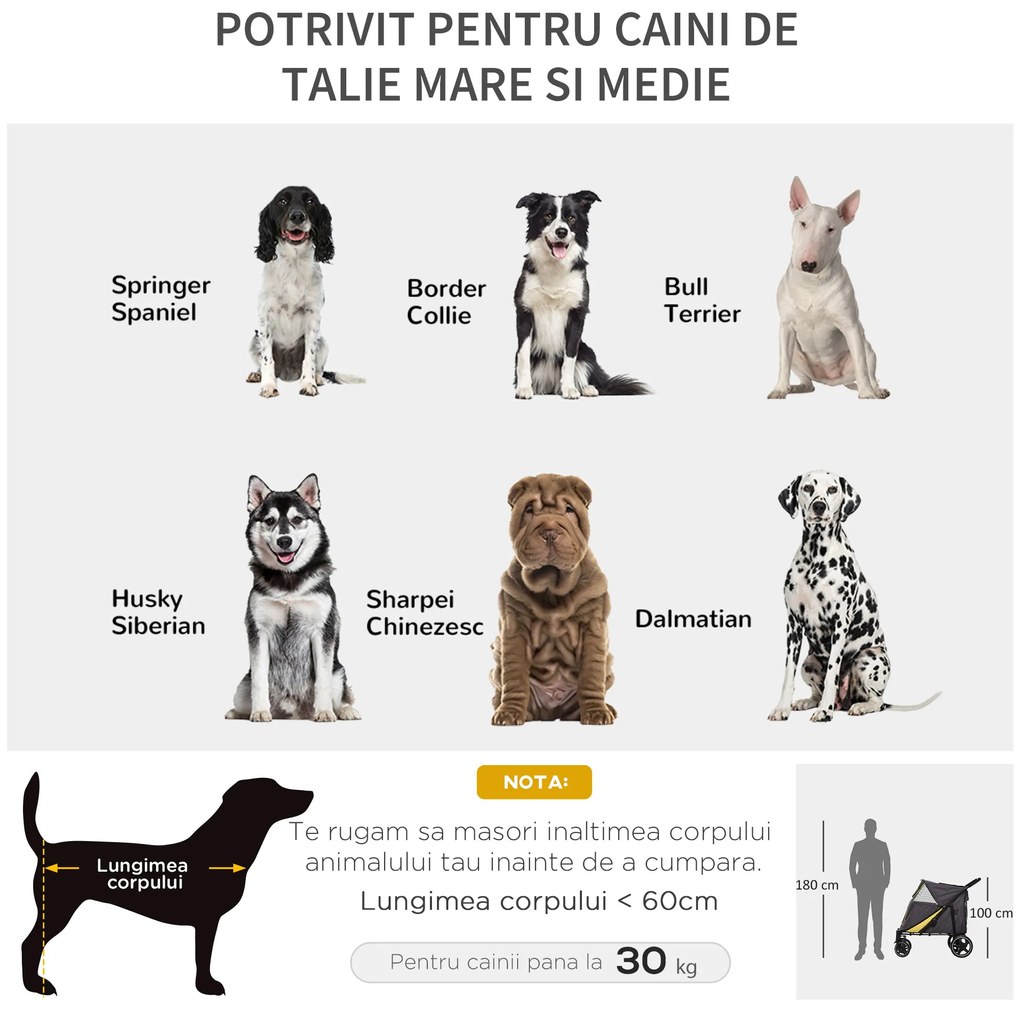 PawHut Cărucior pentru Animale de Companie cu Amortizor și Roți Frontale Universale pentru Câini și Pisici Gri Închis | Aosom Romania