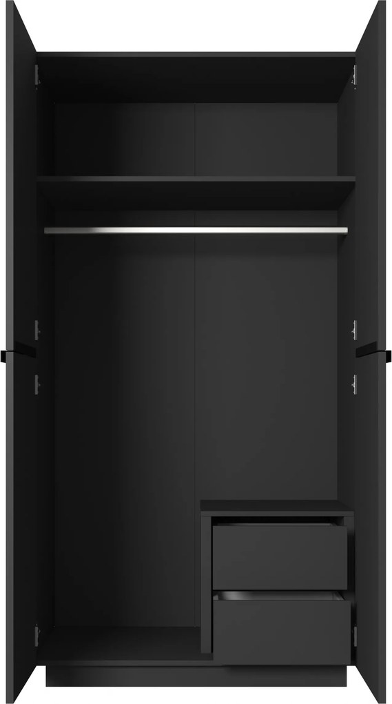 Dulap Nicole dormitor cu două sertare 100 cm - negru mat / mânere negre