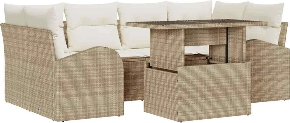 vidaXL Set de canapele pentru grădină cu pernă 7 pcs Bej Poli Rattan