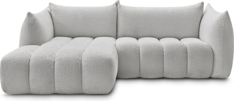 Colțar gri deschis cu tapițerie din țesătură bouclé (cu colț pe partea stângă/cu șezlong) Azra – Bobochic Paris