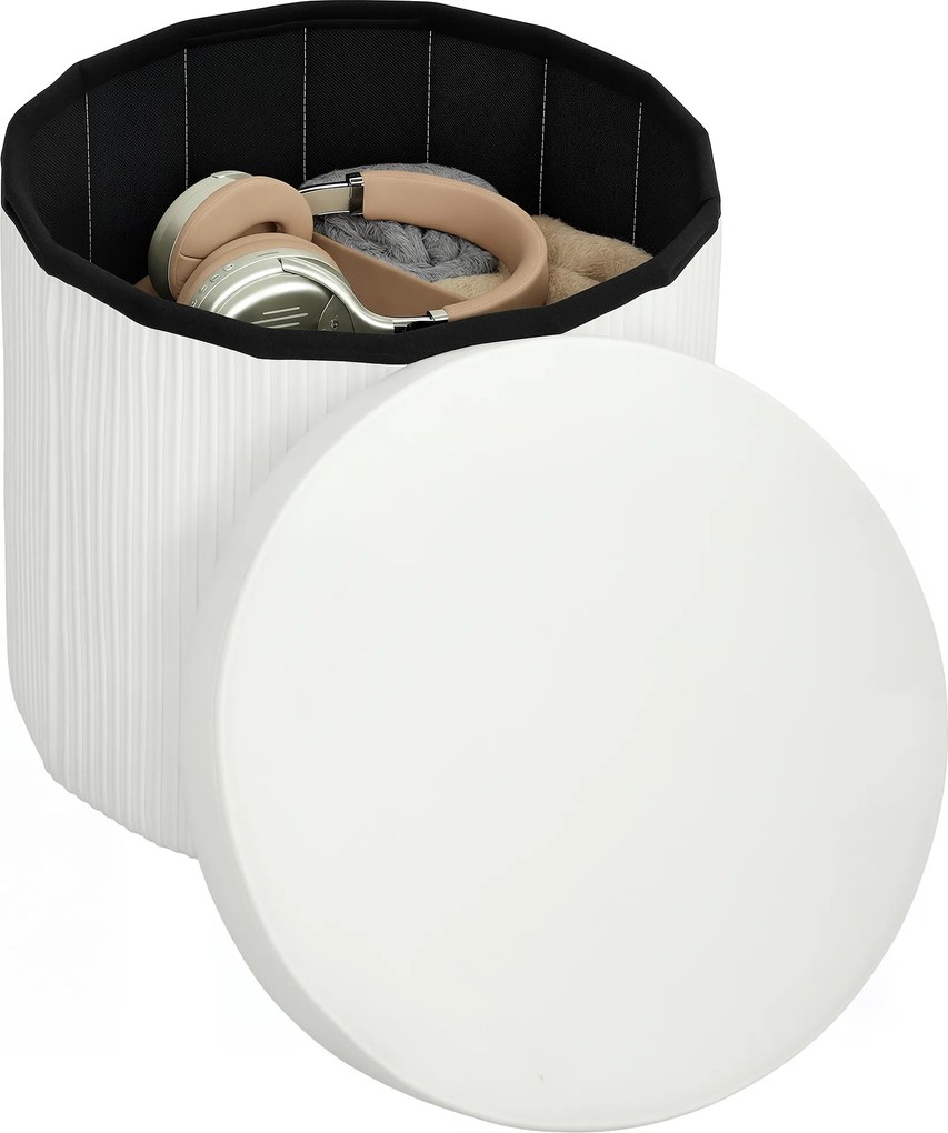 HOMCOM Puf depozitare Bancă depozitare pliabilă 35 L 38x38x38 cm Tapițerie din Catifea Cufăr de Depozitare Rotund Crem | Aosom Romania