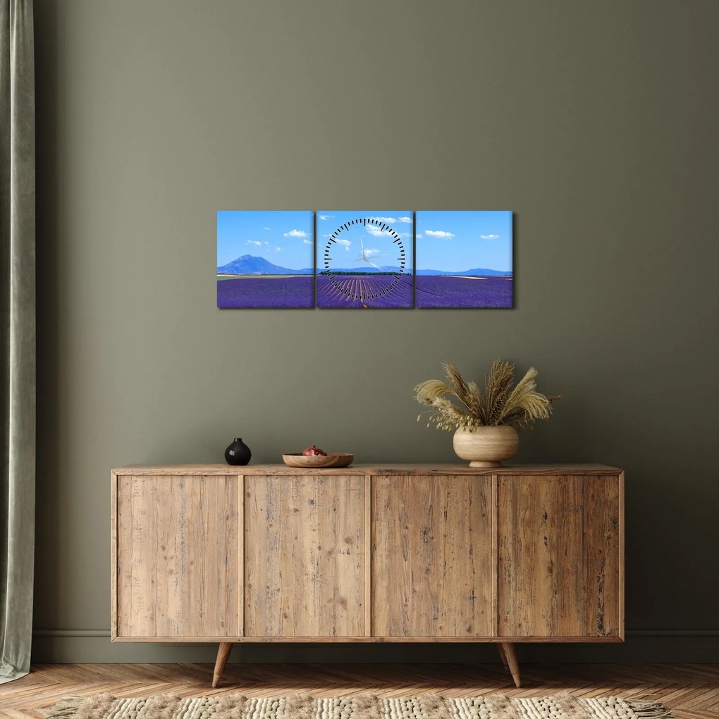 Tablou - Câmp de lavandă (cu ceas) (90x30 cm)