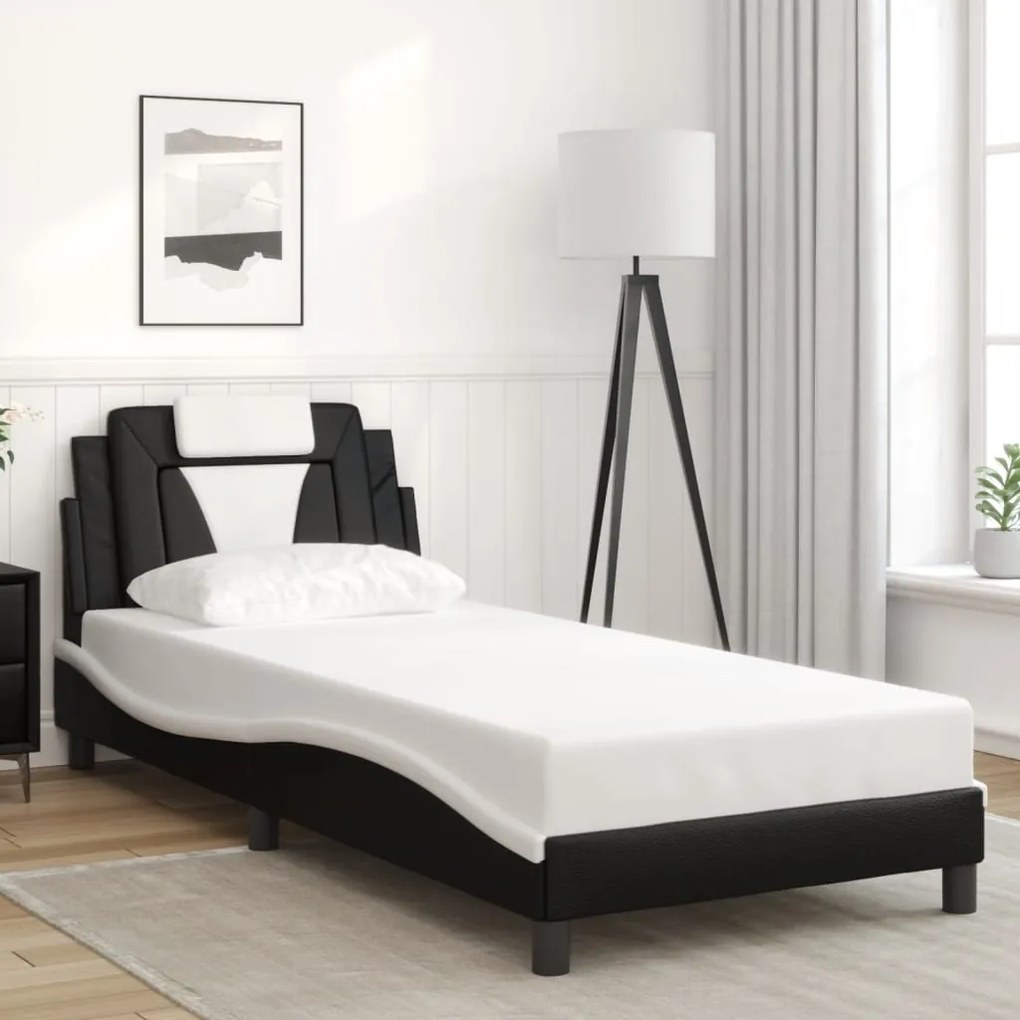 vidaXL Cadru de pat cu tăblie, negru și alb, 90x200 cm piele ecologică