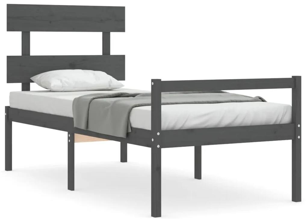 3195343 vidaXL Cadru de pat senior cu tăblie, 100x200 cm, gri, lemn masiv