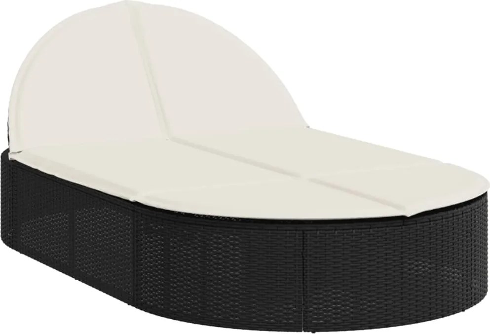 vidaXL Șezlong dublu cu perne, negru, poliratan