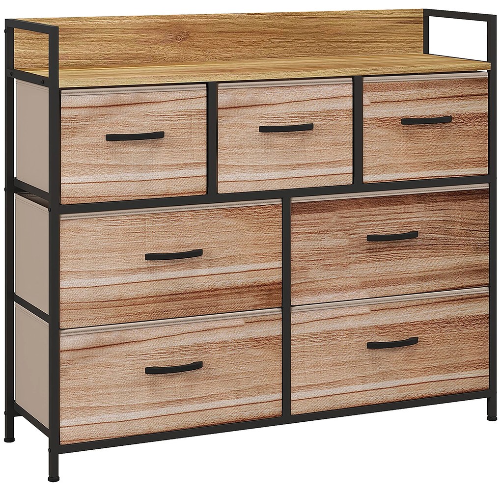 HOMCOM Comodă 7 sertare mobilier de depozitare sertar în țesătură pliabil - structură oțel negru - 98 x 29 x 85 cm | Aosom Romania