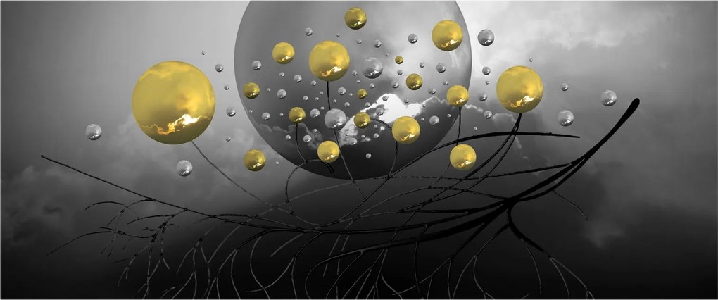 Tabloul cu bile abstracte aurii (120x50 cm)