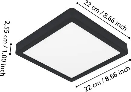 Eglo 901374-LED FUEVA-Z, plafonieră de baie dimabilă LED RGBW, 10,5W/230V, 22x22cm, IP44, negru