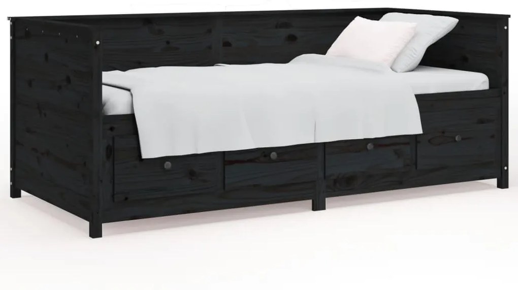 820910 vidaXL Pat de zi, negru, 80x200 cm, lemn masiv de pin