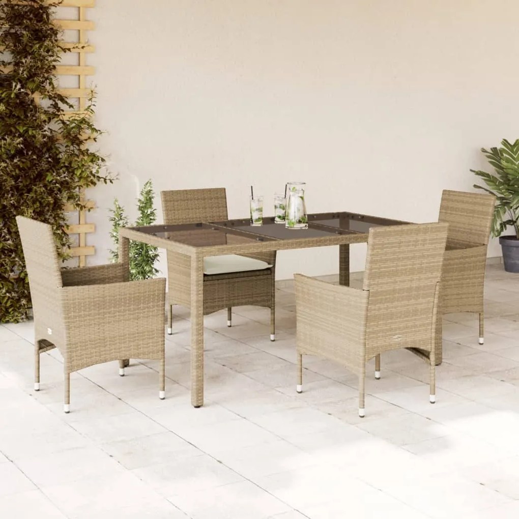 vidaXL Set mobilier de grădină cu perne 5 piese bej poliratan &amp; sticlă