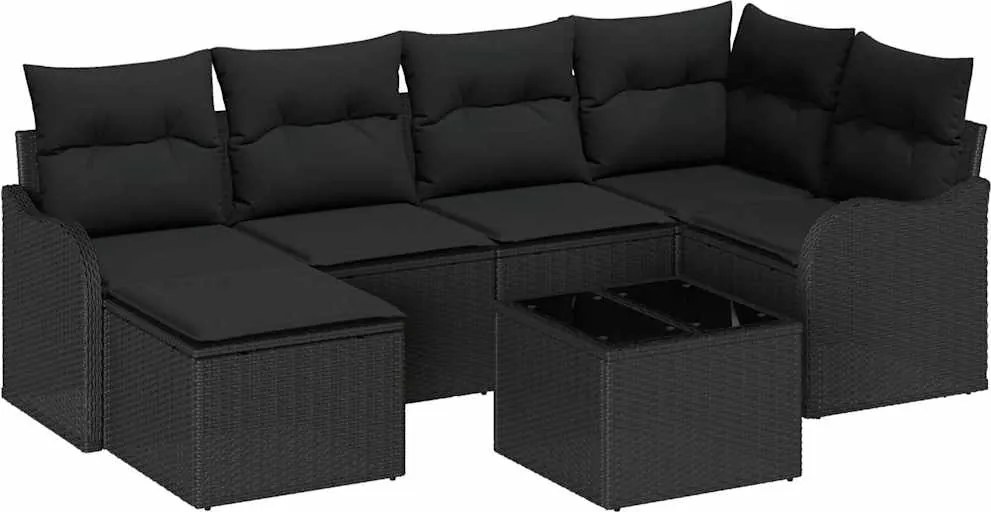 vidaXL Set de canapele pentru grădină cu pernă 7 pcs Negru Rattan poli