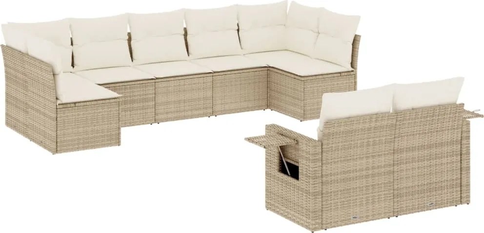 vidaXL Set canapele de grădină, 9 piese, cu perne, bej, poliratan