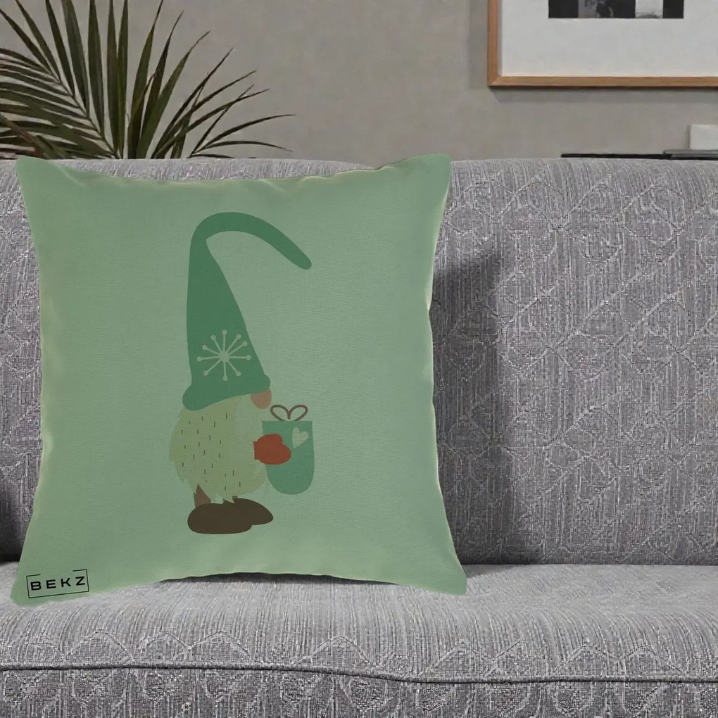 Perna Decorativa Gnom Nordic cu Cana Calda Menta, 40x40 cm, Verde, Husa Detasabila, Perna Inclusa, BEKZ®