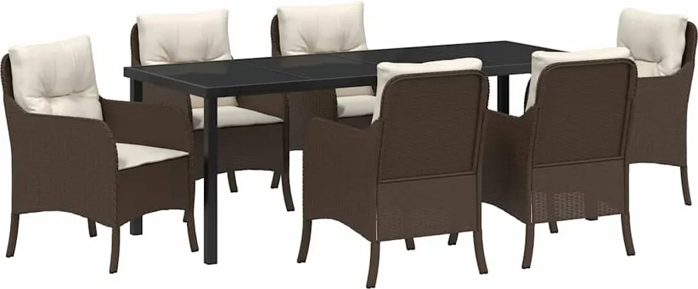 vidaXL Set de masă pentru grădină cu pernă 7 pcs Maro poliratan