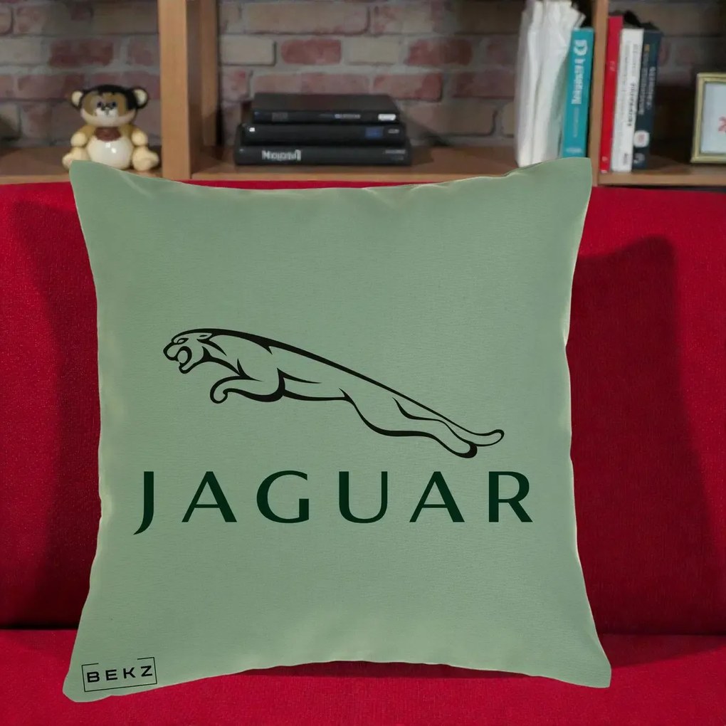 Perna Personalizata cu emblema Jaguar, 40x40 cm, Verde, Husa Detasabila, Perna Inclusa, BEKZ®