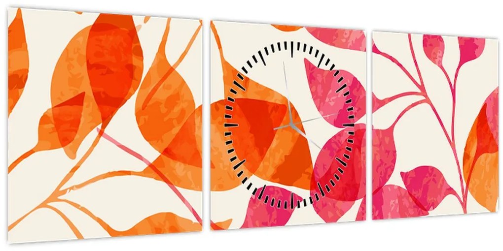 Tablou - Frunze portocalii (cu ceas) (90x30 cm)