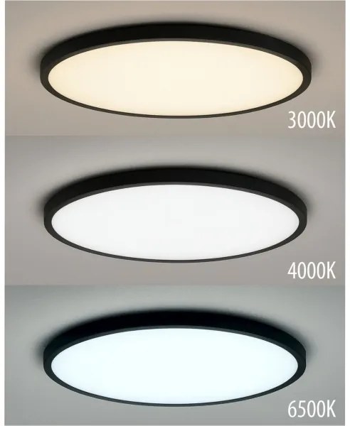 Plafonieră LED 32 W, 230 V, 3000/4000/6500 K, Ø 40 cm, neagră