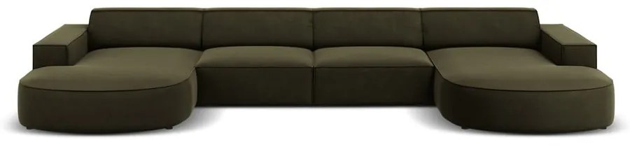 Colțar verde cu tapițerie din catifea (cu șezlong în formă de "U") Jodie - Micadoni Home