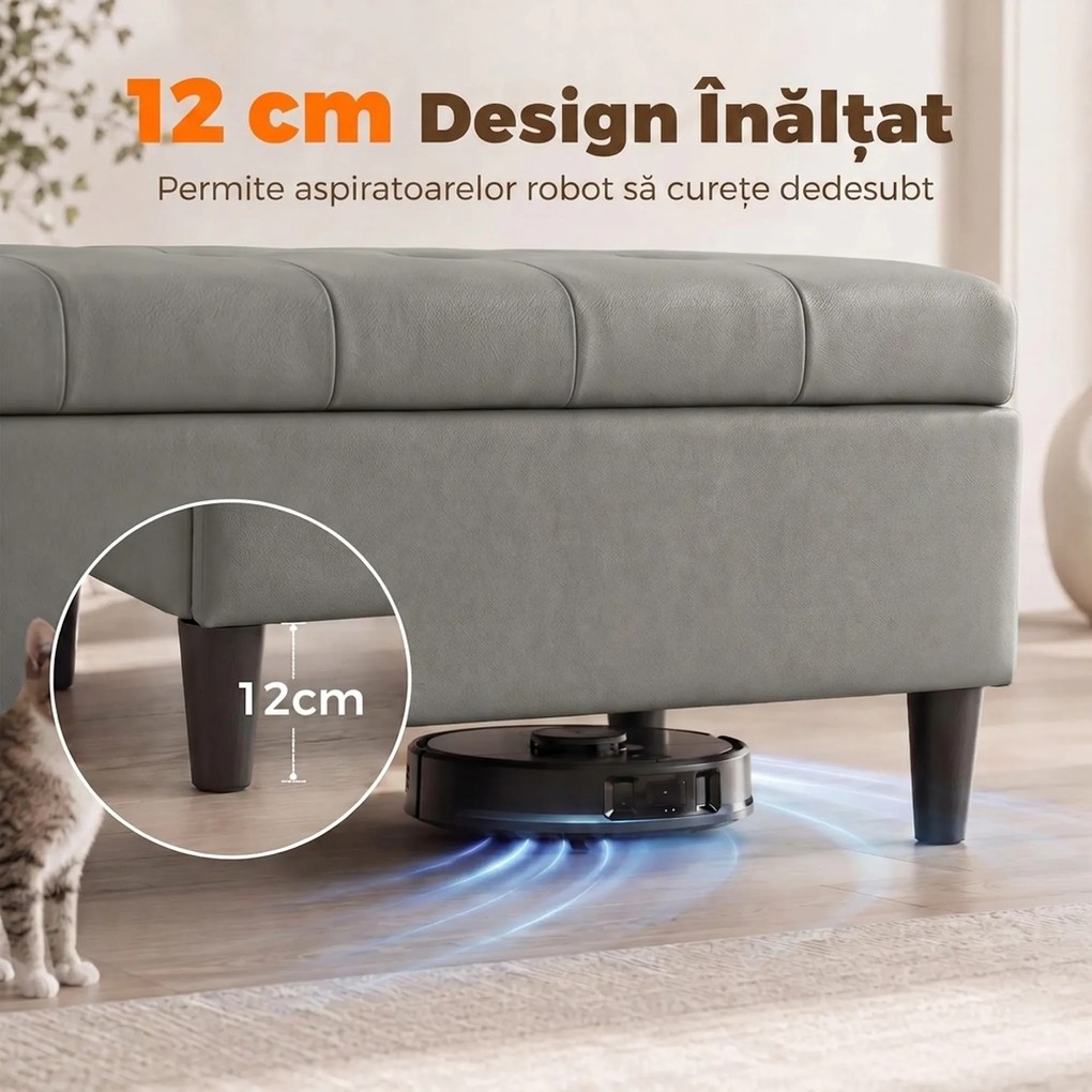 HOMCOM Bancă cu depozitare 136 L, 110x41x42 cm, piele ecologică potrivită pentru animale de companie, gri | Aosom Romania