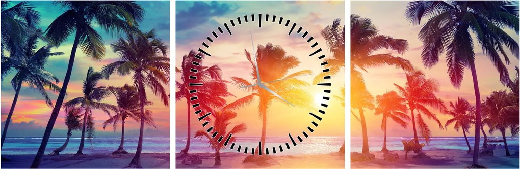 Tablou - Apus de soare tropical (cu ceas) (90x30 cm)