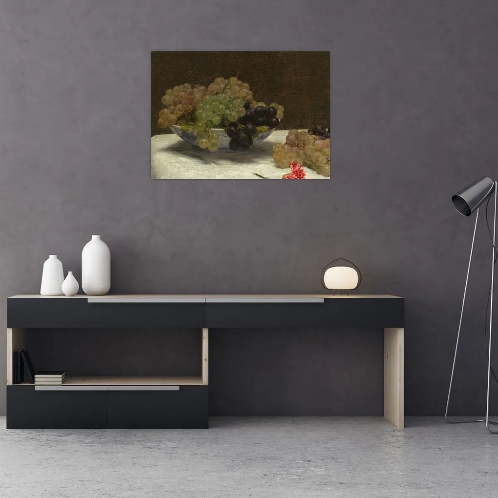 Tablou pe sticlă - Henri Fantin-Latour, Still Life with Grapes and a Carnation, reproducere (70x50 cm)