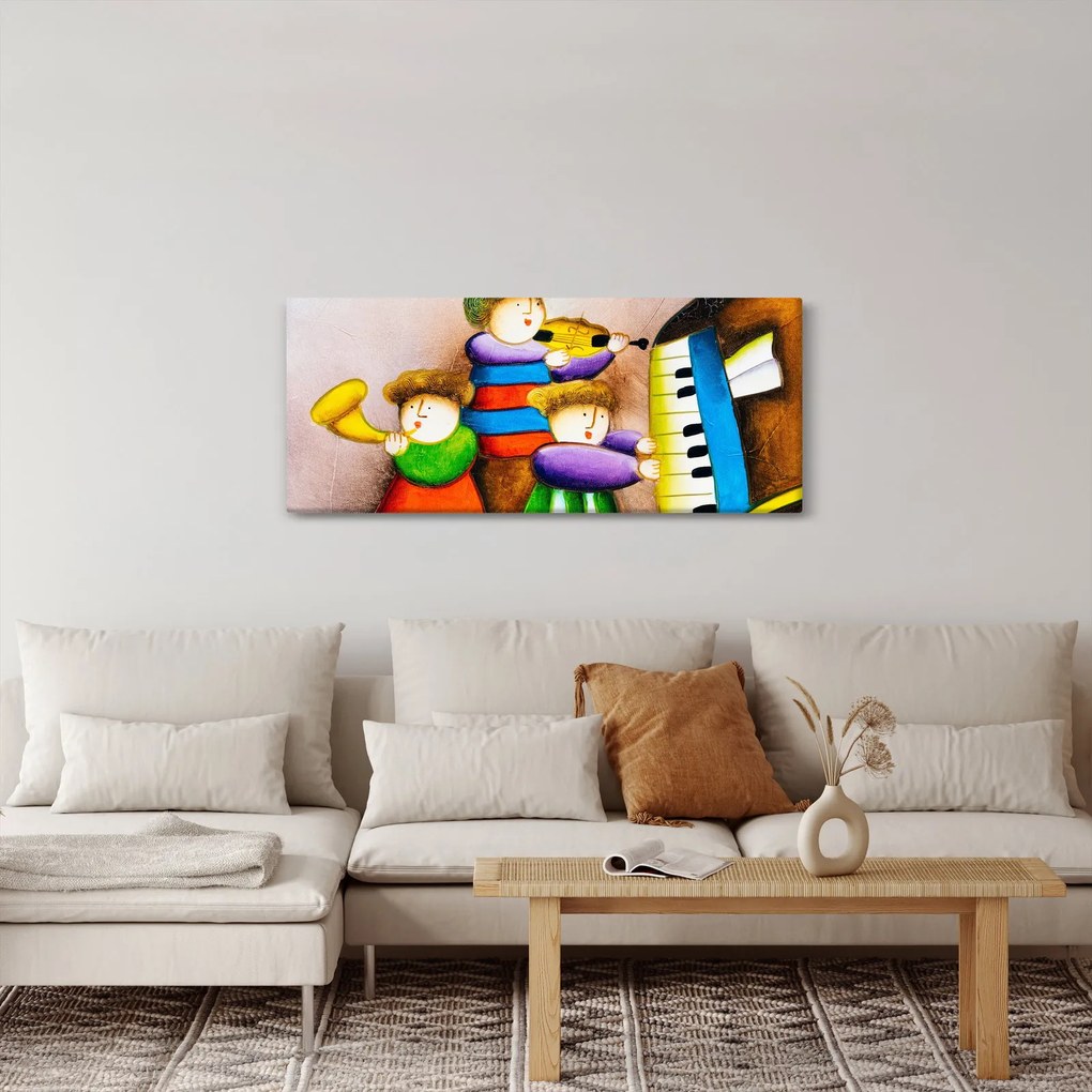 Tablou - Muzicanții, pictură (120x50 cm)