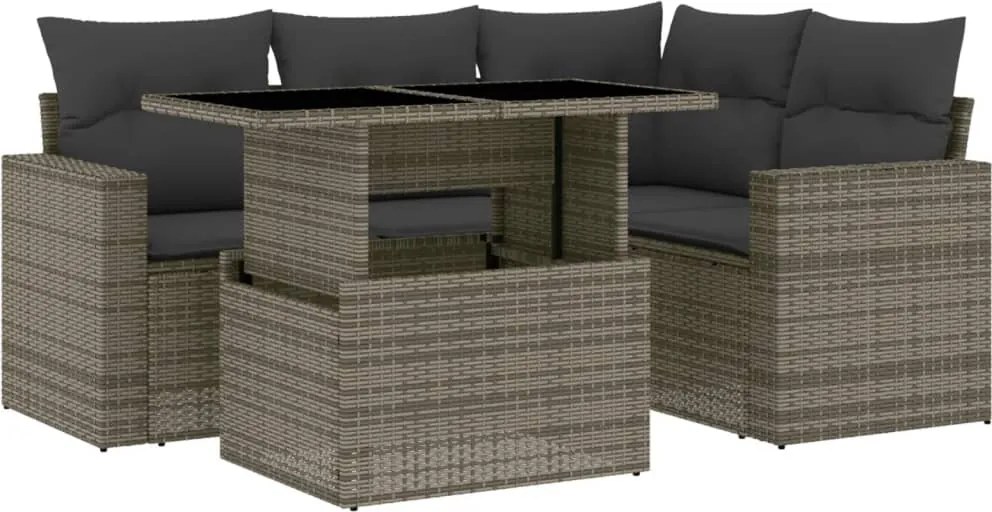 vidaXL Set canapea de grădină cu perne, 5 piese, gri, poliratan