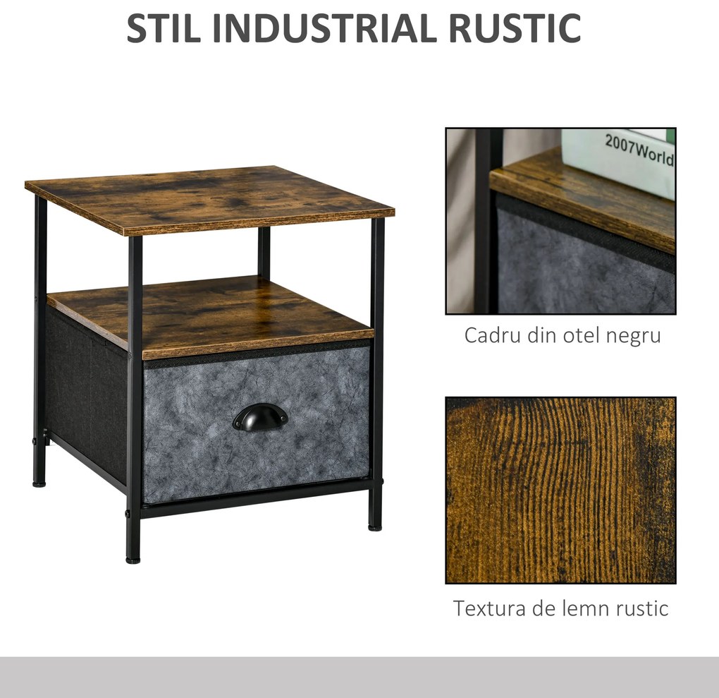 HOMCOM noptiera stil industrial, cu sertar, 40x40x46.9 cm | AOSOM RO