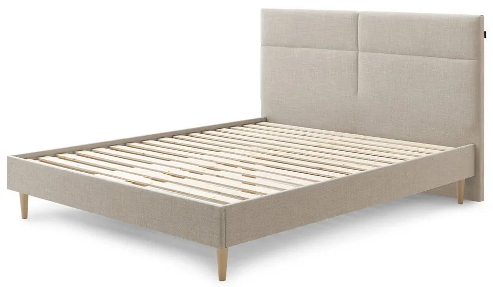 Pat matrimonial 160x200 cm bej tapițat cu somieră Elyna – Bobochic Paris