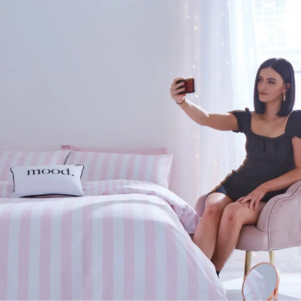 Lenjerie de pat albă-roz pentru pat dublu 200x200 cm Stripe Tease – Sassy B