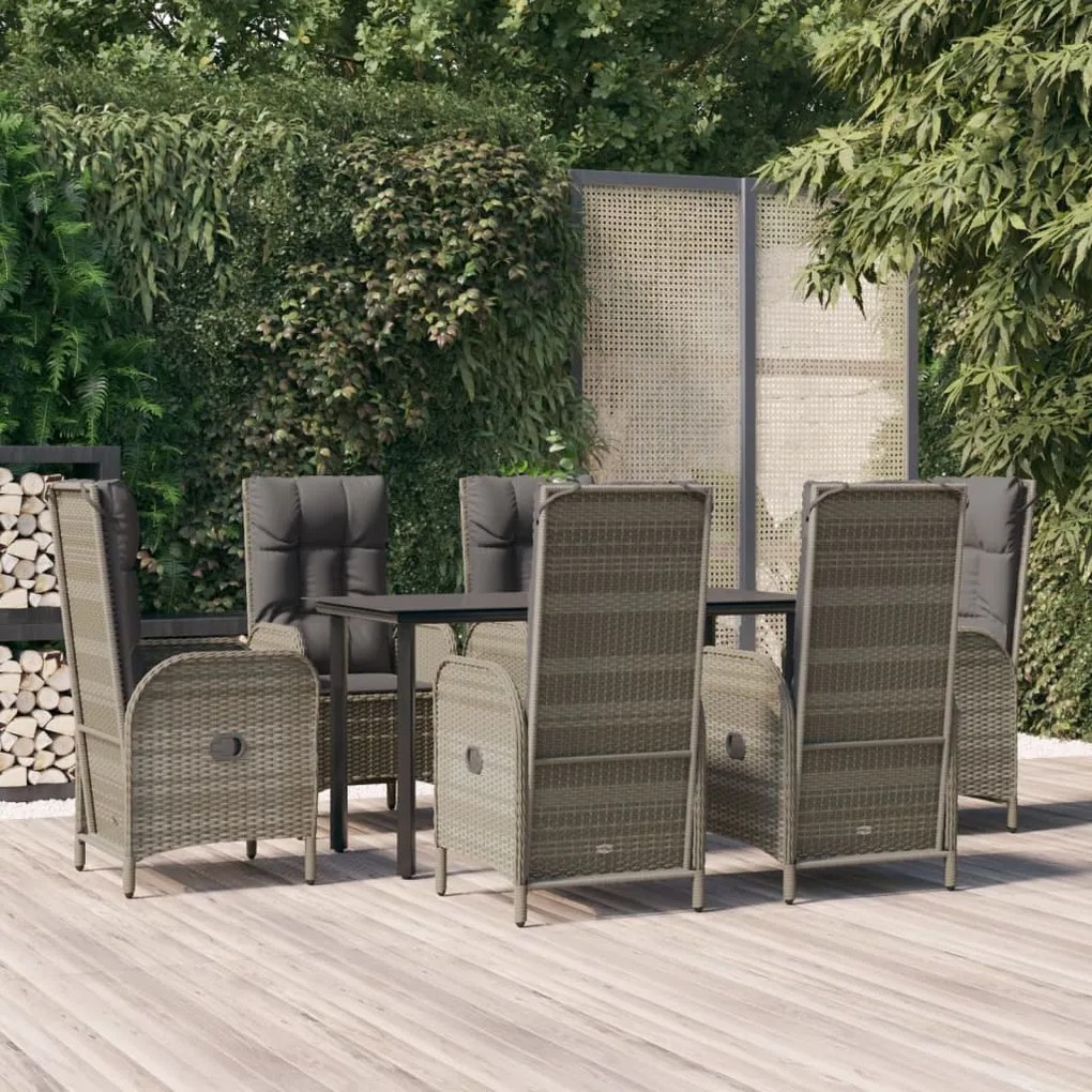 3185200 vidaXL Set mobilier de grădină cu perne, 7 piese, negru/gri, poliratan