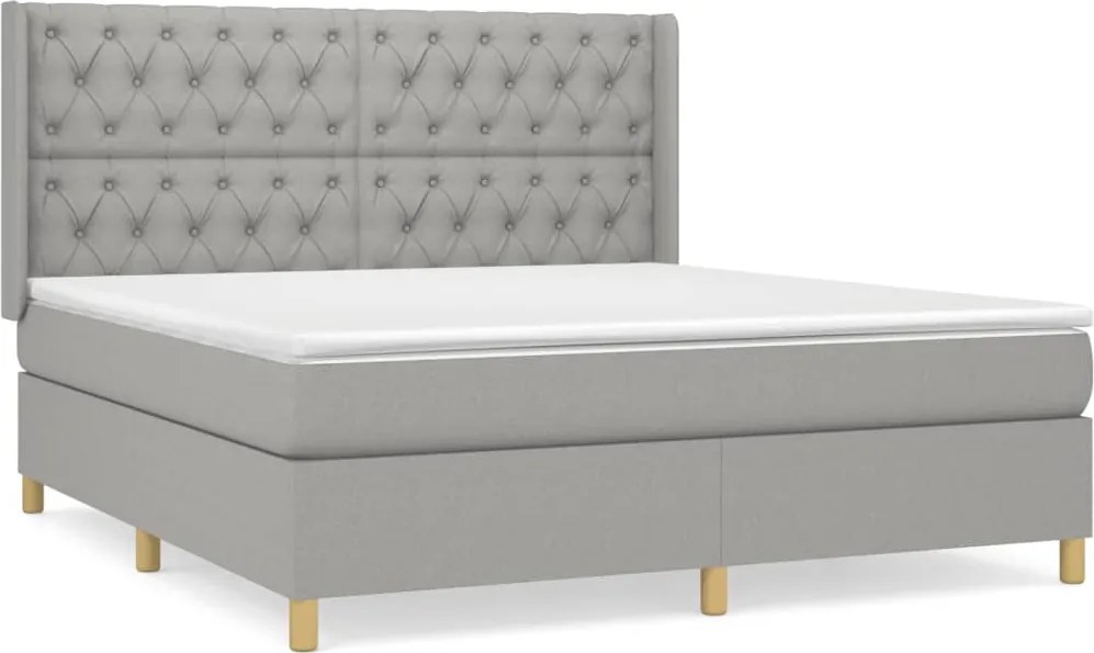vidaXL Pat continental cu saltea, gri deschis, 160x200 cm, textil