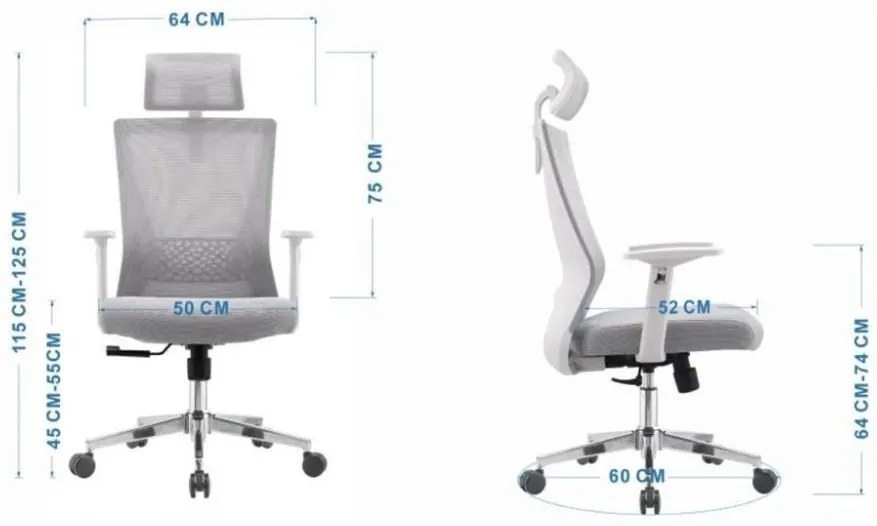 RESIGILAT- Scaun ergonomic, Spătar Mesh, Sezut textil, inaltime reglabila, baza metalica, Gri/Alb