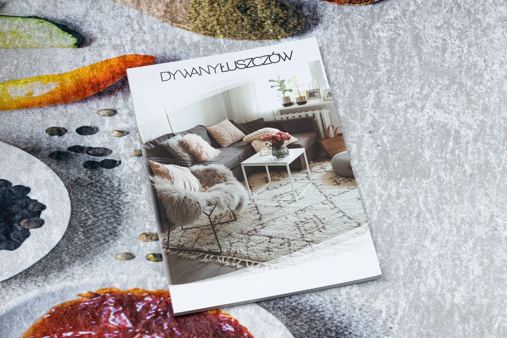 ANDRE 33580 covor lavabil Condimente, legume bucatarie, anti-alunecare - argint / verde