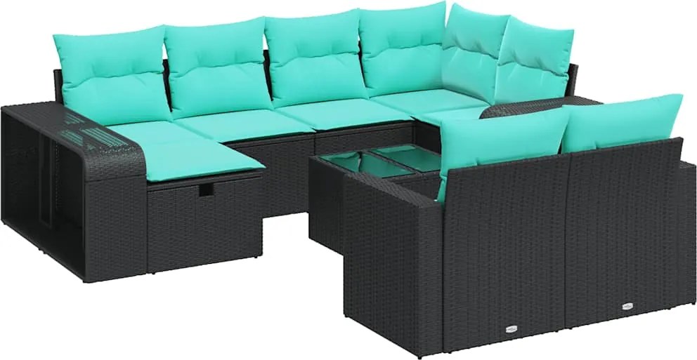 vidaXL Set canapele de grădină cu perne, 11 piese, negru, poliratan