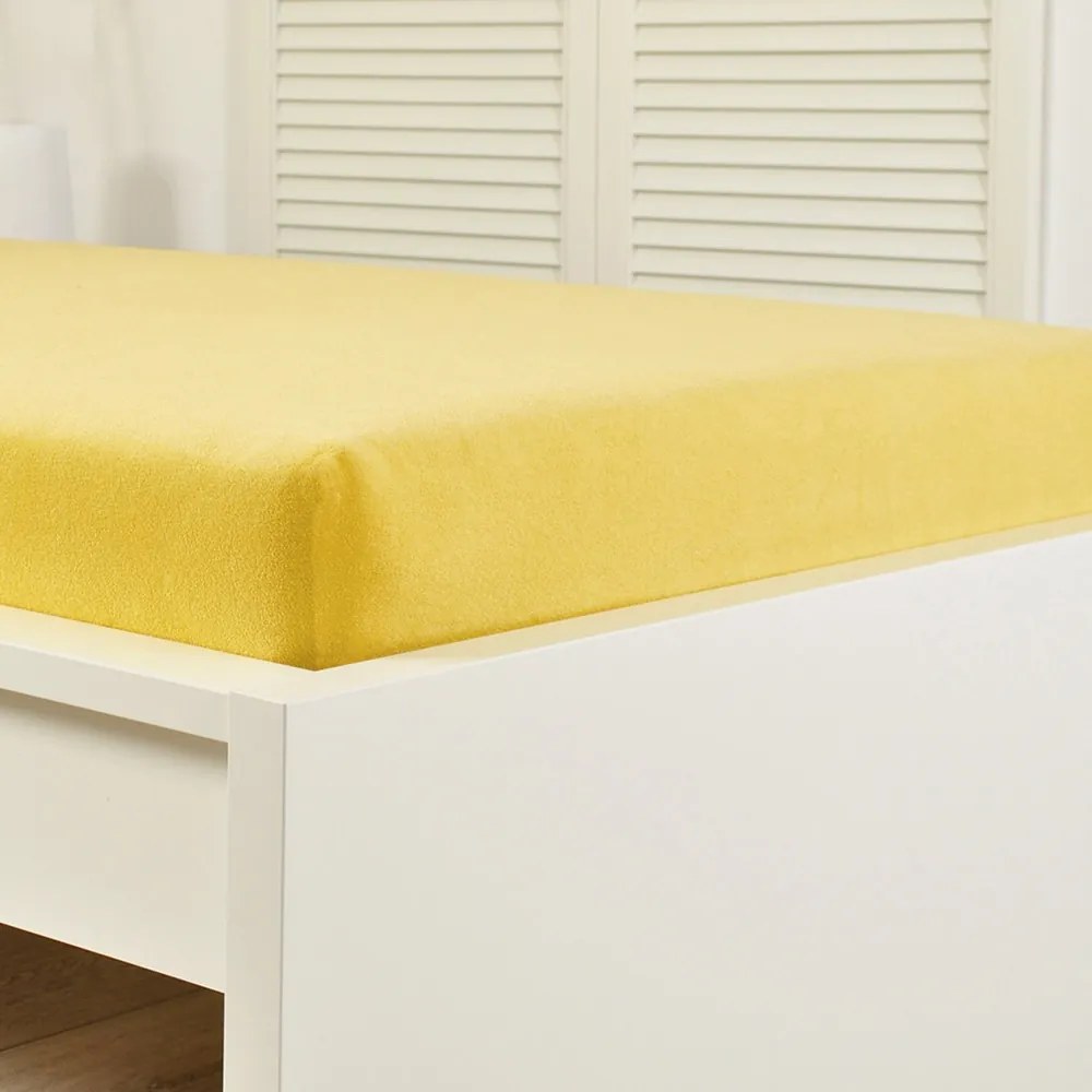 Cearsaf elastic de pat froté, galben 90x200 cm