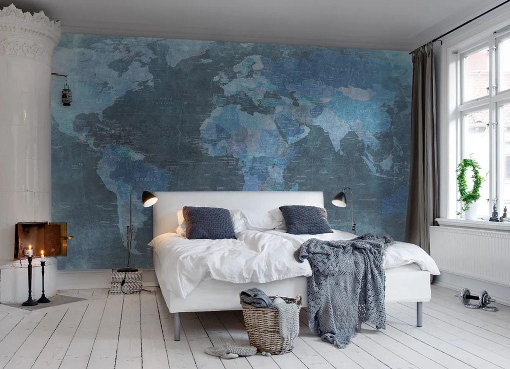 Tapet World Map, Blue, Rebel Walls