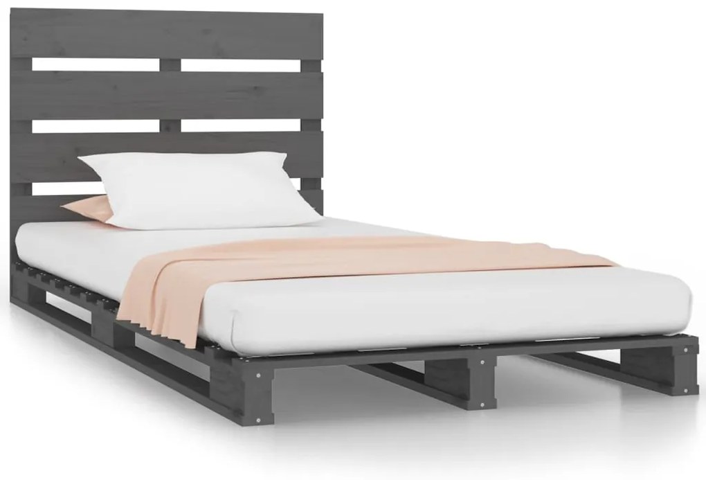 3120159 vidaXL Cadru de pat mic Single 2FT6, gri, 75x190 cm, lemn masiv de pin