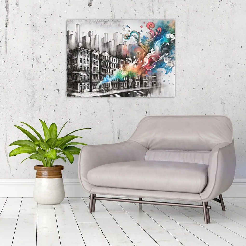 Tablou pe sticlă - Viața industrială (70x50 cm)