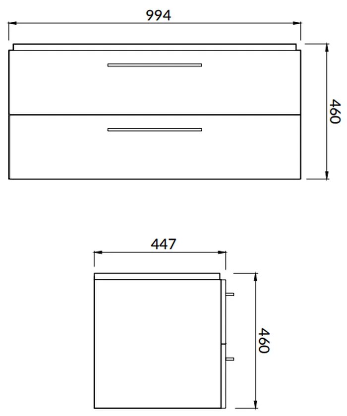 Set dulap baie suspendat Lara 2 sertare cu lavoar Cersanit Mille, 100 cm, alb Alb, 1000x450 mm