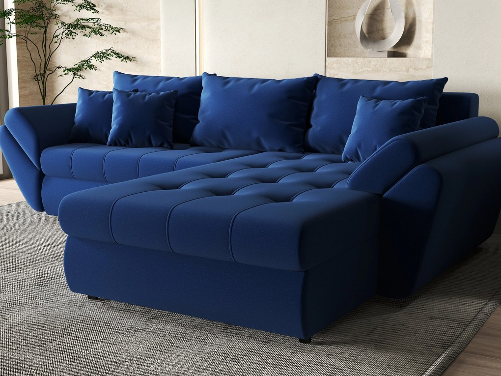 Colțar extensibil dumonde cu ladă de depozitare si sezut confortabil din spuma high-density, Loana Royal Blue II 270x185 cm