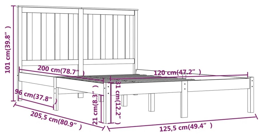 Cadru de pat, maro miere, 120x200 cm, lemn masiv de pin maro miere, 120 x 200 cm