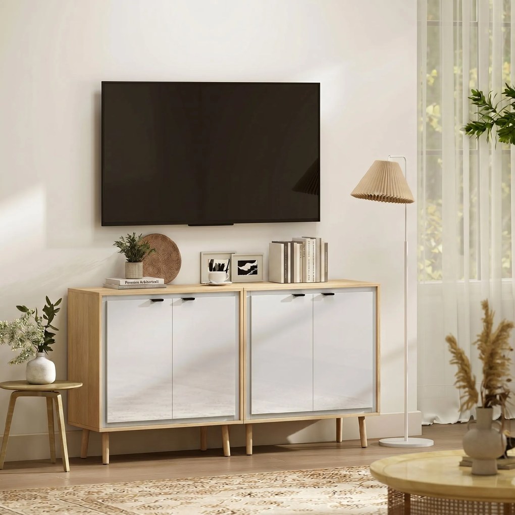 HOMCOM Dulap Modern cu 2 Uși și Raft Reglabil 72x35x77cm Alb și Stejar | Aosom Romania